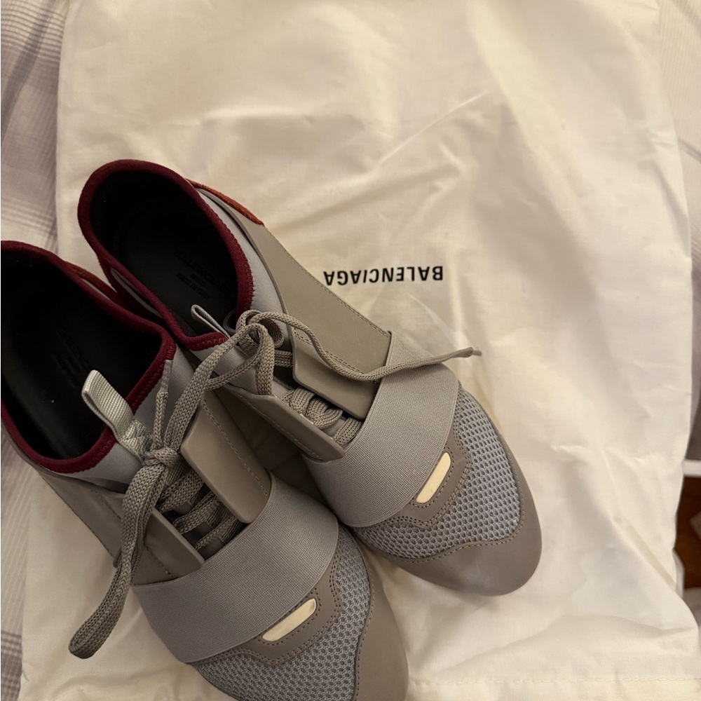 Balenciaga Gray and Red Sneakers